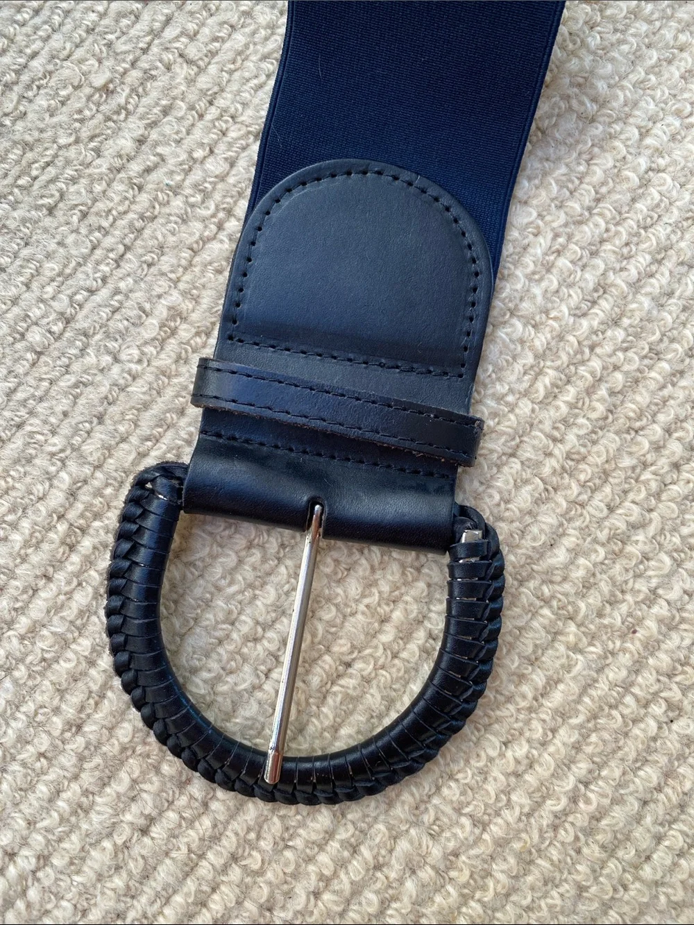 Motif 56 Wide Navy and Black Woven Leather Belt w/Elastic M
